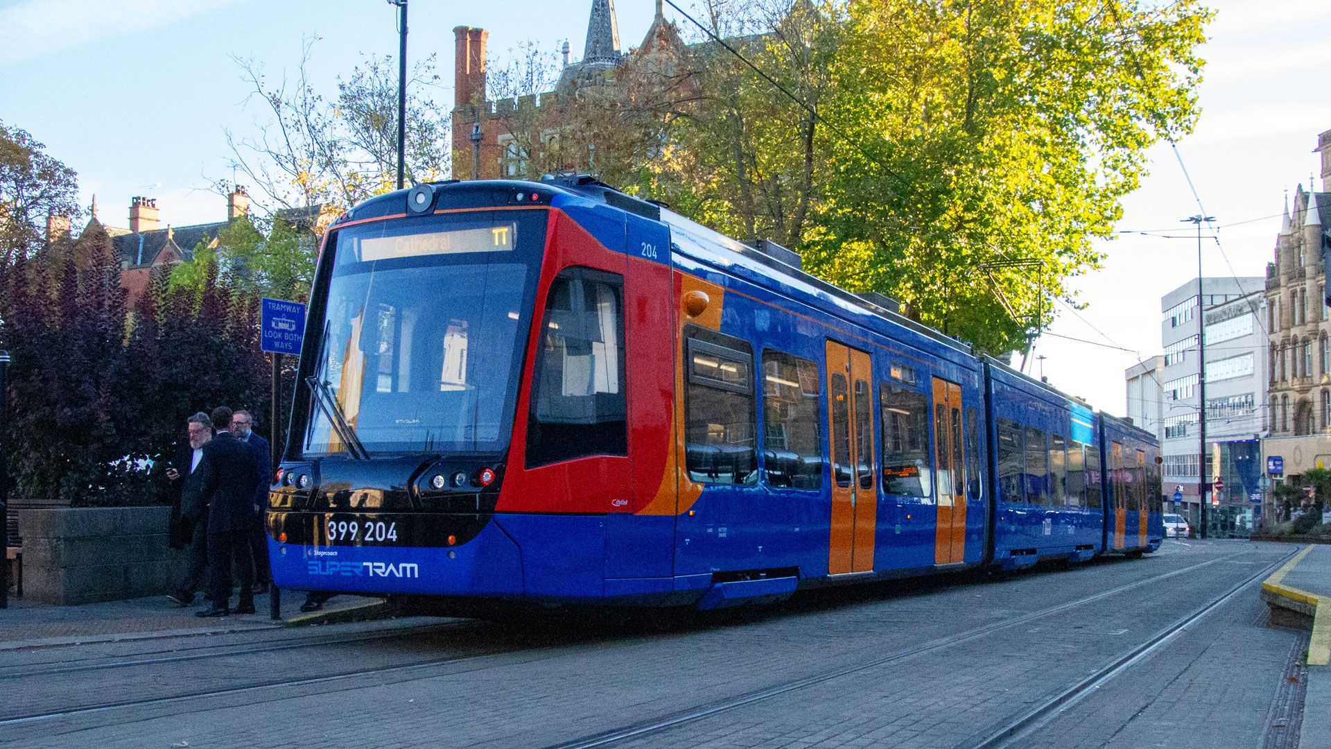 Front on picture of a tram