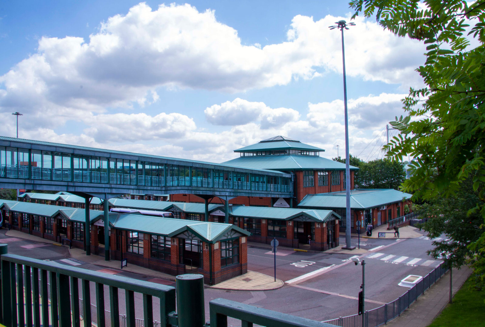 Meadowhall bus interchange showing roads, stop and bridge