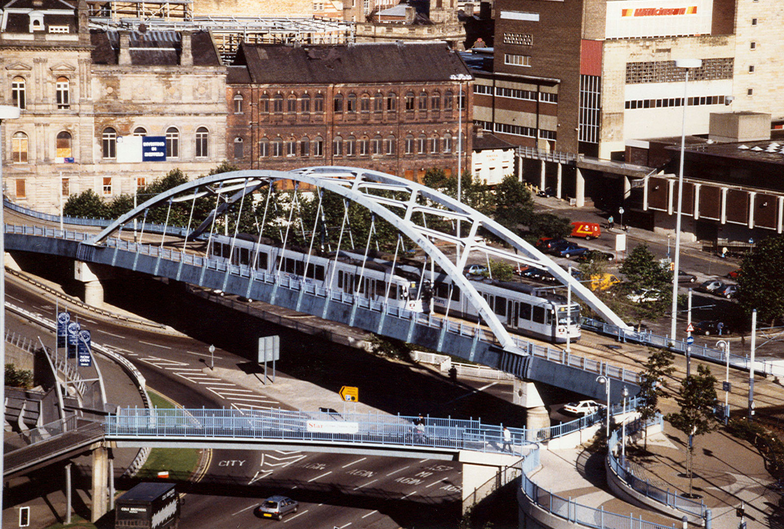 Birdseye view of Sheffield tram in operation